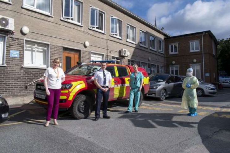 The Rotunda Hospital sets up a drive-thru COVID19 testing service for Dublin Fire Brigade